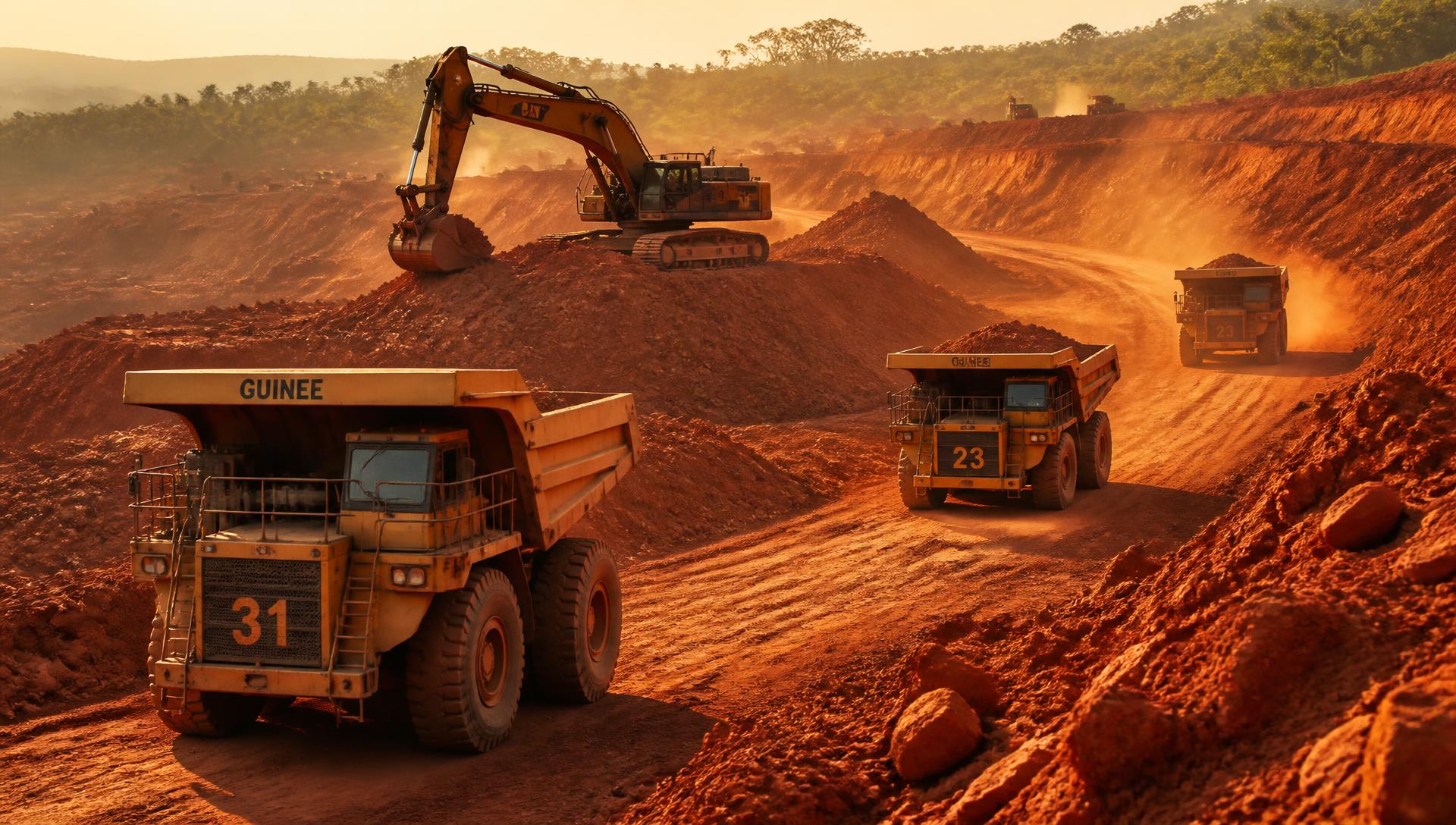 Site d'exploitation minière avec engins de terrassement en Guinée